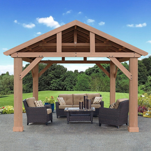 Pérgola Jardín Madera De Cedro Techo Pabellón Terraza Sombra