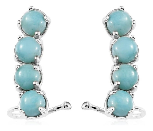 Pendientes Colgantes De Platino Azul Larimar En Plata