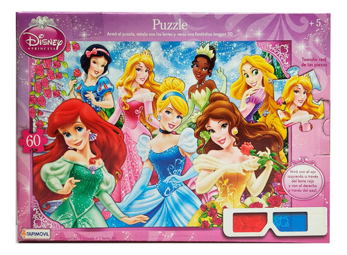 Puzzle Rompecabezas Princesas Disney 3d Anteojos 60 Piezas