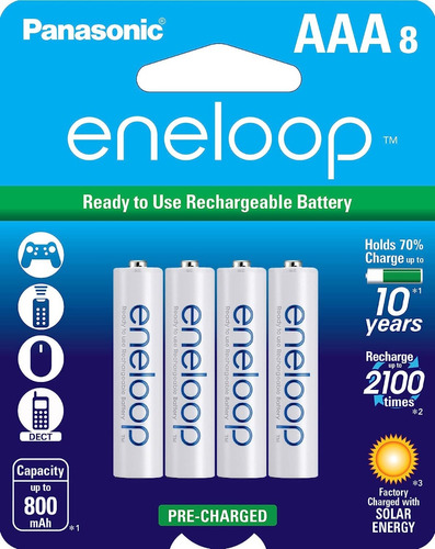 8 Baterias Recargables Panasonic Eneloop Aaa 800 Mah Solar