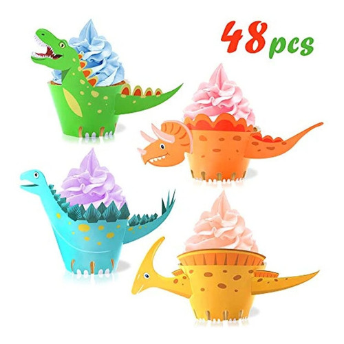 Decoración Para Cupcakes De Dinosaurio (48 Unidades)