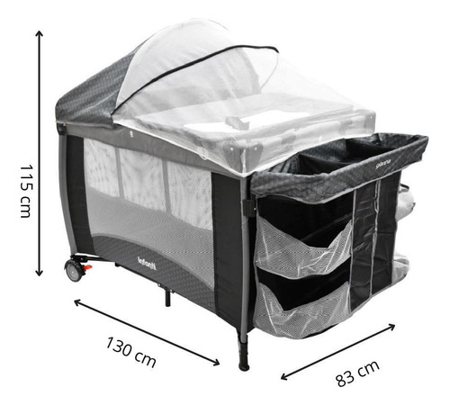 Cuna Corral Unisex Gris Con Mosquitero Infanti