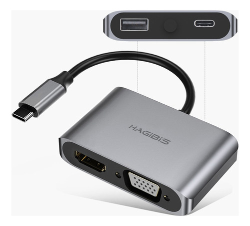 Adaptador Usb-c A Hdmi, Vga. Multipantalla, Usb, Pd, Hagibis