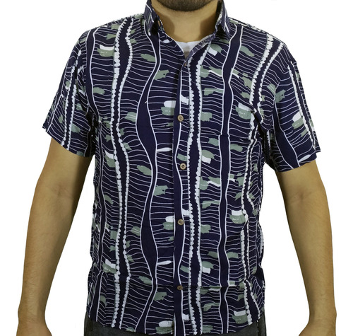 Camisa Chalis Manga Corta Para Hombre - Azul