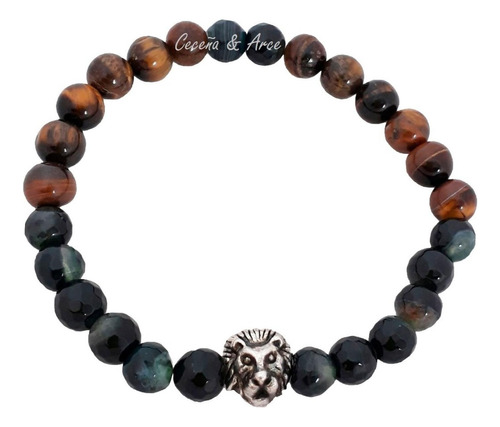 Pulsera De Piedra Grabada Con León De Moda Para Hombre