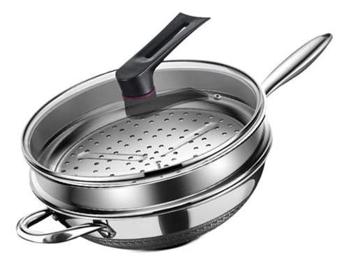 Juego De Sartén Wok De Acero Inoxidable Con Inserto De 34cm