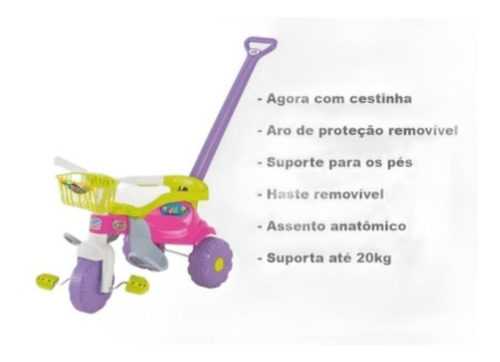 Imagem 5 de 6 de Triciclo Tico Tico Festa Rosa Magic Toy Motoca Com Empurador