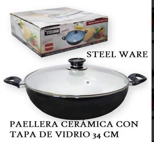 Paellera  Steel Ware Ceramica  Arrocera  34 Cm Con Tapa