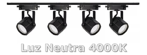 4 Focos Negro Hexagonal Y 1 Metro Riel ( Eligir Color Luz) 