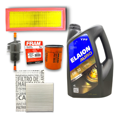 Kit 4 Filtros + Aceite Ypf 5w30 Fiat Palio 1.4 Grand Siena