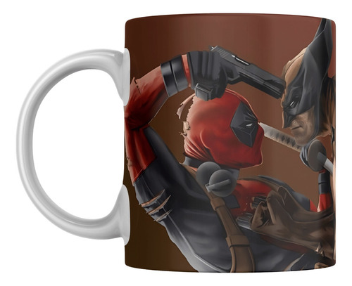 Taza Ceramica Marvel Pelea Deadpool Contra Wolverine
