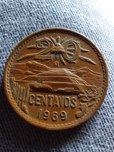 Moneda Veinte Centavos Pirámide,año 1969.