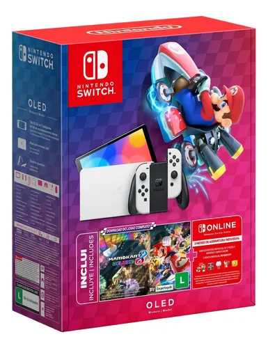 Console Nintendo Switch Oled 64gb Branco Mario Kart 8 Deluxe 3 Me...