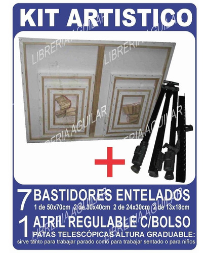 Kit Arte 7 Bastidores Entelados + Atril Metal Plegable Bolso