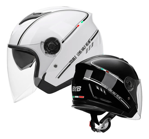 Casco Semi Integral Moderno Racing Doble Visor Black & Withe