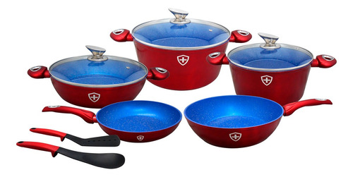 Batería Swiss Silver De Ceramica Color Rojo Con 10 Pzas