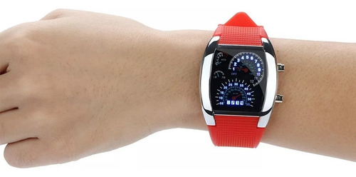 Reloj Aviador Led Premium Tipo Velocimetro Rojo Y Plata