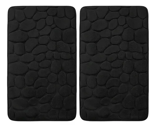 Tapete De Baño Antideslizante Felpa Coral Absorbente 60x40cm Color Negro Negro