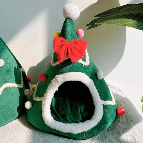 Cama Para Gatos Con Forma De De Navidad, Casa Semicerrada, S