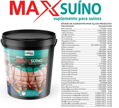 Premix Núcleo Para Engorda Porcos Max Suinos Vitamina 40kg.