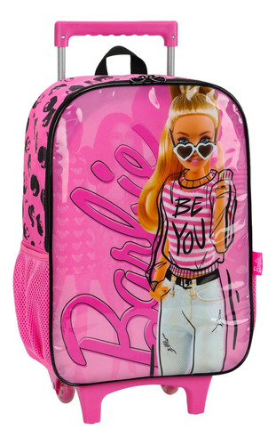Luxo Mochila De Rodinhas Barbie Girl Infantil Escolar Cor Rosa