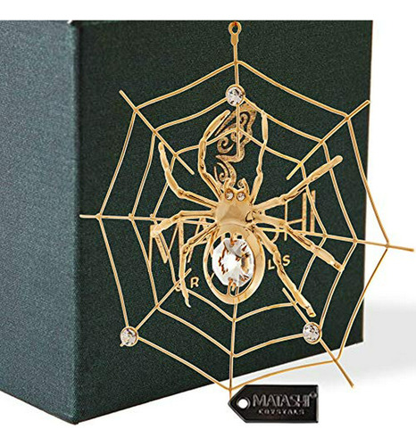 24k Chapado En Oro Tachonado Cristal Araña En Web Ornamentos