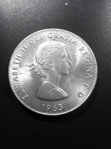 Moneda Gran Bretaña Elizabeth || & W. Churchill  1965 Joya