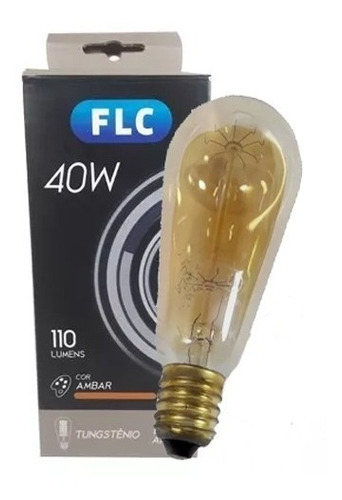 Lâmpada Filamento Edison Tung 40w 127v E27 Ambar Flc