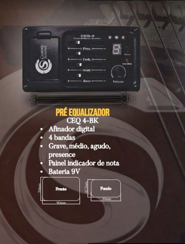 Imagem 2 de 4 de Captador De Violão Custom Sound Ceq-4 Afinador E Equalizador