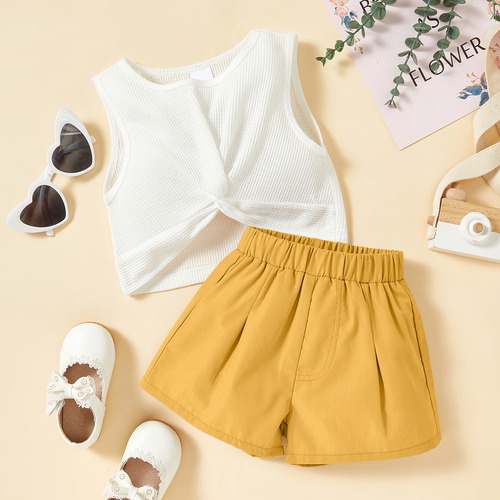 Conjunto Respirable D Pantalones Cortos Y Top Liso Para Niña Naranja Claro 4-5 Años