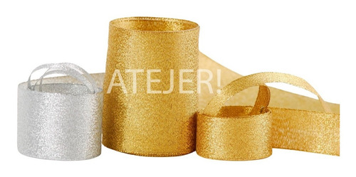 Imagen 2 de 2 de Cinta Navideña Lurex 80mm Cordón De Oro X 10 Mts + Calidad