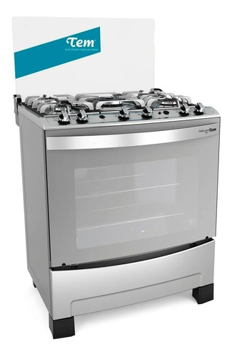 Cocina Tem Celebración Plus  gas envasado 5 hornallas  acero inoxidable 220V puerta con visor