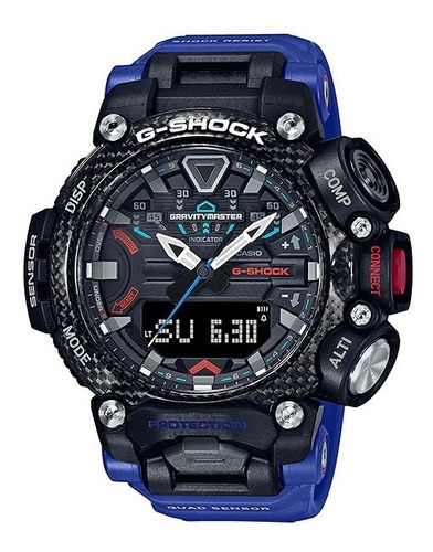 Reloj Casio G-shock Gr-b200-1a2 Gravitymaster Carbono Azul Color del bisel Negro Color del fondo Negro
