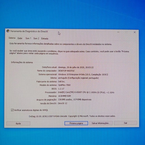Dell Completo Optiplex 7060 8ª Geração Intel Core I5 16gb