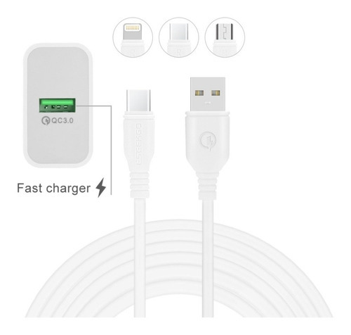 Imagen 3 de 6 de Cargador Qc3.0 De Carga Rapida Eseekgo Tipo C Color Blanco