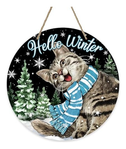 Letrero Negro Con Texto En Ingles Hello Winter Cat Para Puer