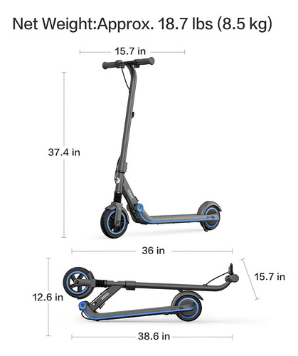 Ninebot By Segway E10, Patín Del Diablo/scooter Eléctrico Para Niños, Batería De Hasta 10km O 40 Minutos, Con 3 Modos De Conducción, Negro/azul