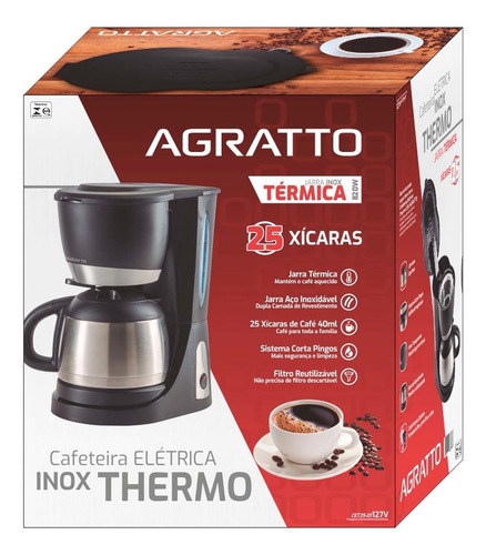 Cafeteira Agratto CET25 semi automática preta de filtro 110V