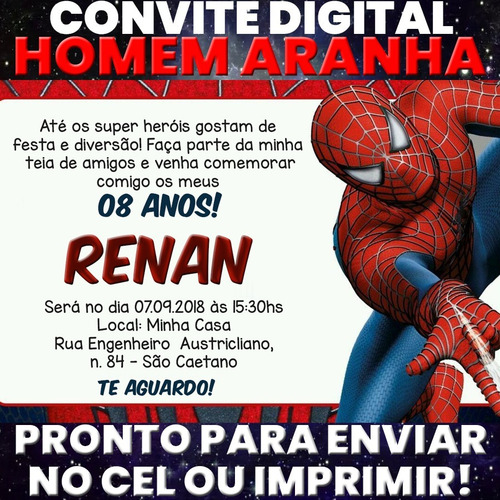 Imagem 1 de 3 de Arte Digital Convite Festa Aniversário Promo: Homem Aranha