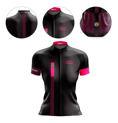 Camisa Sport Pepper Feminina Cherry Rosa E Preta Ciclismo