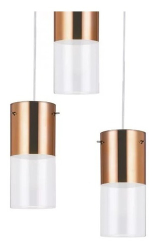 Imagem 2 de 7 de Lustre Pendente De Vidro Cobre 3 Lâmpadas First Bronzearte