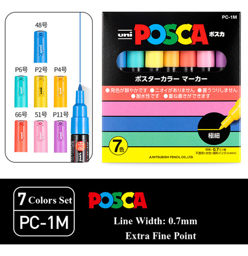 Conjunto De Marcadores Unitários Pc-1m De 7 Cores Paint Posc