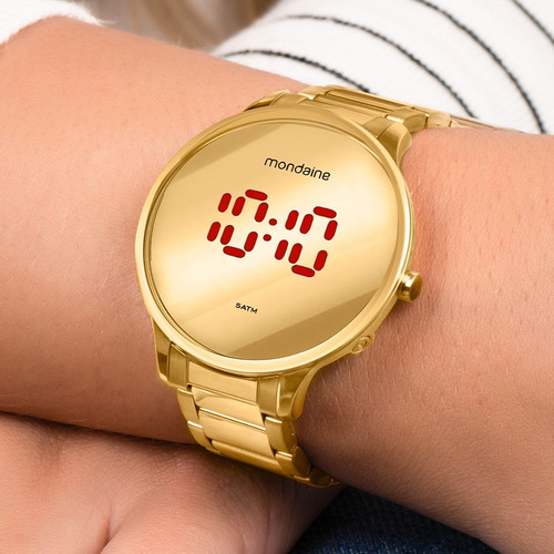 Relógio Feminino Mondaine Dourado Digital Led 32060lpmvde1