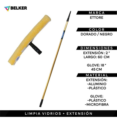 Fregona De Microfibra P/vidrio 45cm + Extensión 60cm Ettore