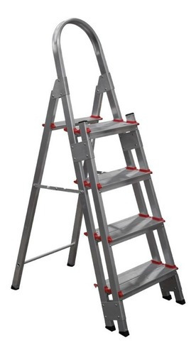 Escada Aluminio 4 Duplos Degraus Reforçada E Segura Cor Prateado