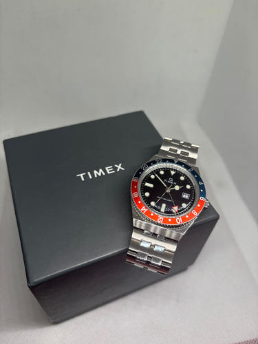 Reloj Q Timex Gmt Pepsi Negro Cuarzo Reissue Vintage Diver Plateado Rojo Negro