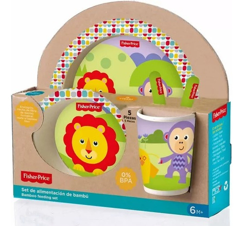 Set Alimentacion Bebe Bamboo Plato Vaso Fisher Price 5pz