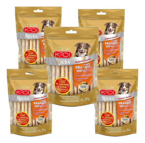 Pack Com 5 Petiscos Osso Palito Cães Sticks Frango Kadi 70g