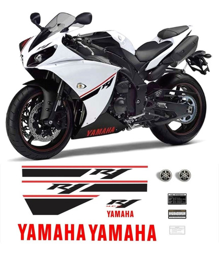 Kit De Adesivos Emblema Faixa Yamaha R1 2014 Branca R114bn