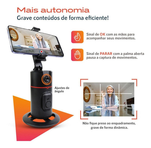 Gimbal Com Auto Face Tracking Para Smartphone E Tripé 360°